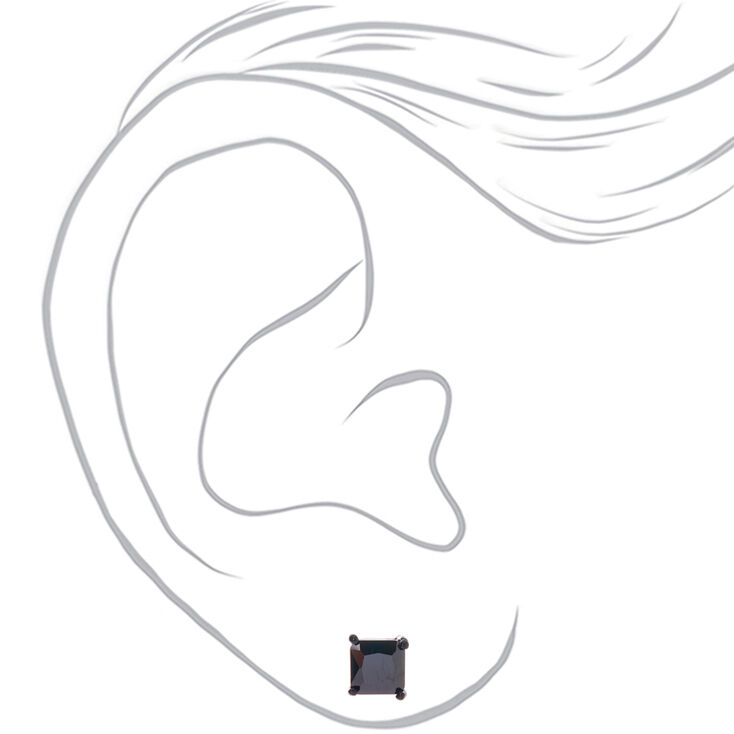Black Cubic Zirconia 7mm Square Stud Earrings,