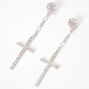Silver 2.5&quot; Embellished Cross Drop Earrings,