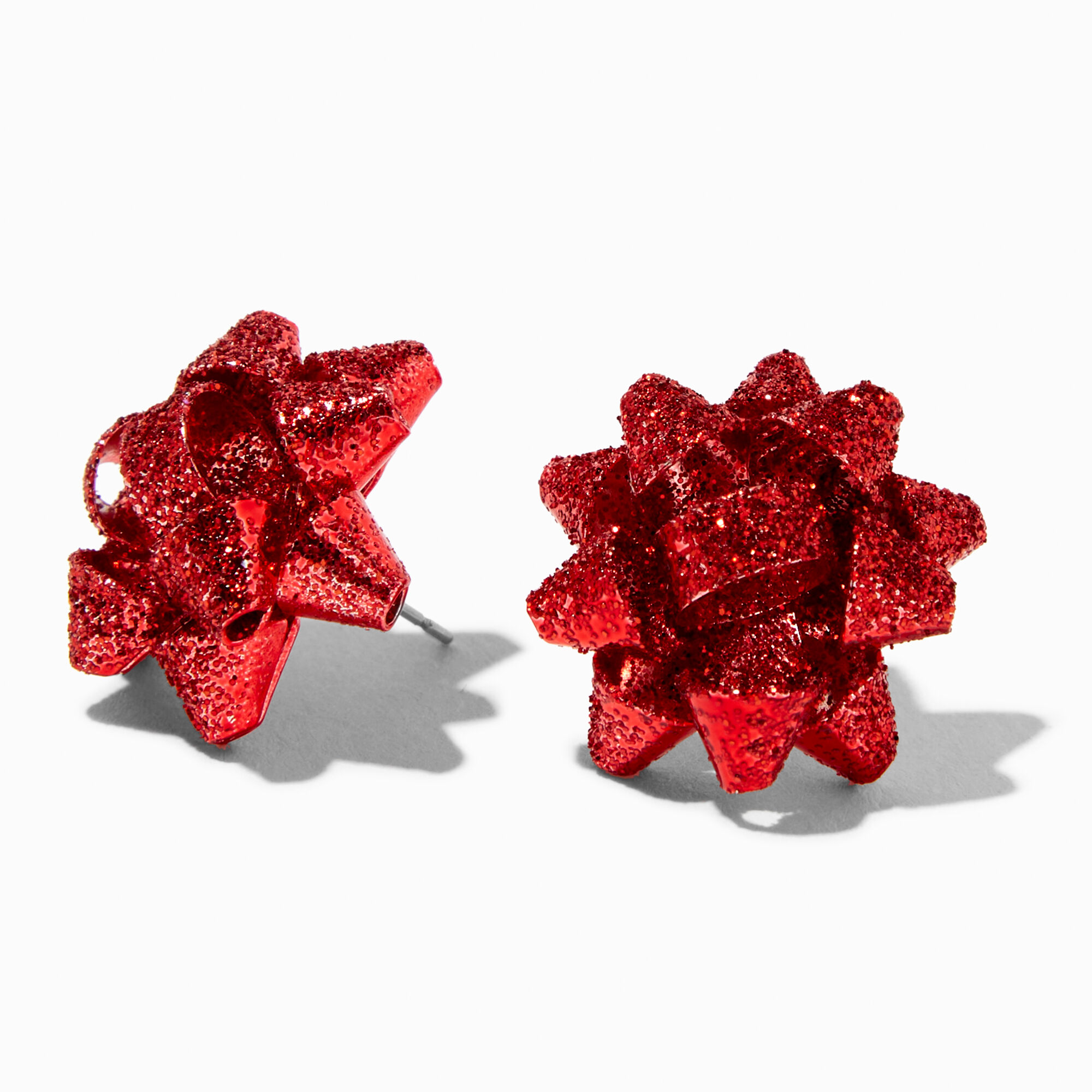 View Claires Glittery Gift Bow Stud Earrings Red information