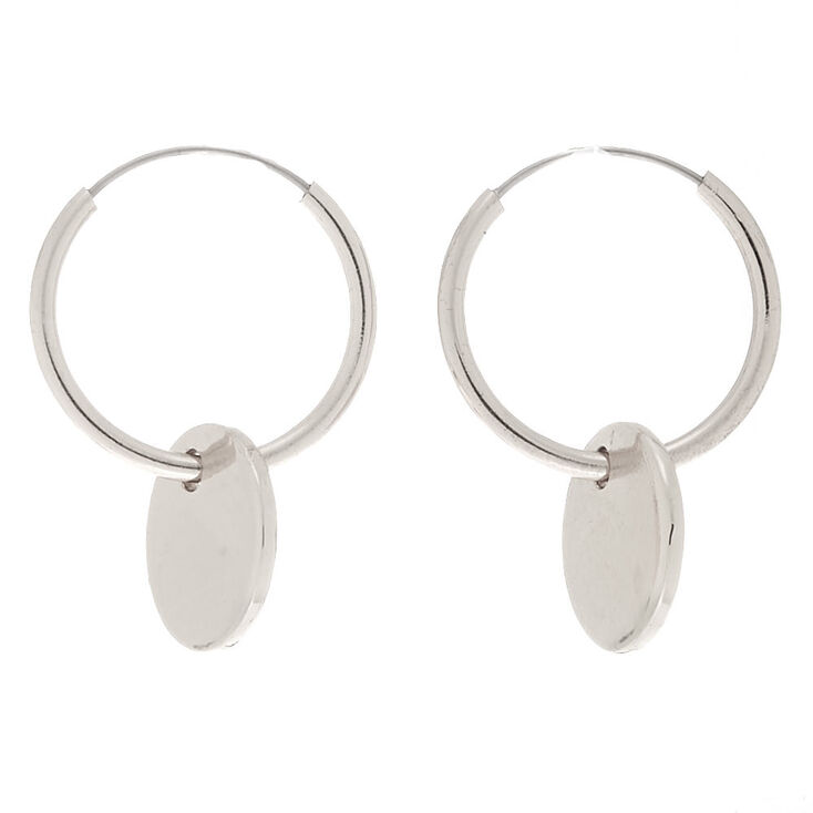 Silver 12MM Disc Hoop Earrings,