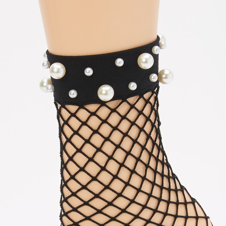 Black &amp; Pearl Fishnet Crew Socks,