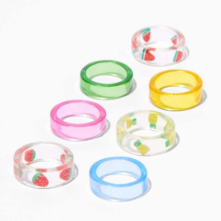 Claire&#39;s Club Rainbow Fruit Acrylic Rings - 7 Pack,
