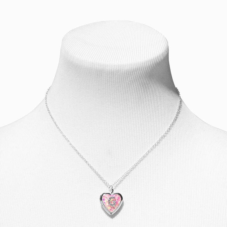 Collier &agrave; m&eacute;daillon c&oelig;ur paillet&eacute; &agrave; initiale d&eacute;cor&eacute;e rose - G,