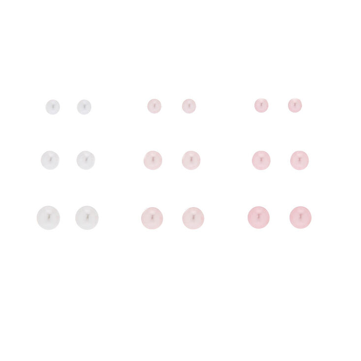 Claire's Lot de 9 clous d'oreille roses en perles d’imitation effet gradué