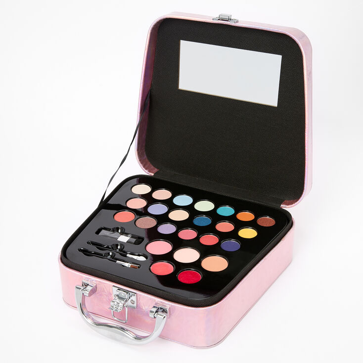 Palette compacte de maquillage et trousse de voyage holographique - Licorne rose,