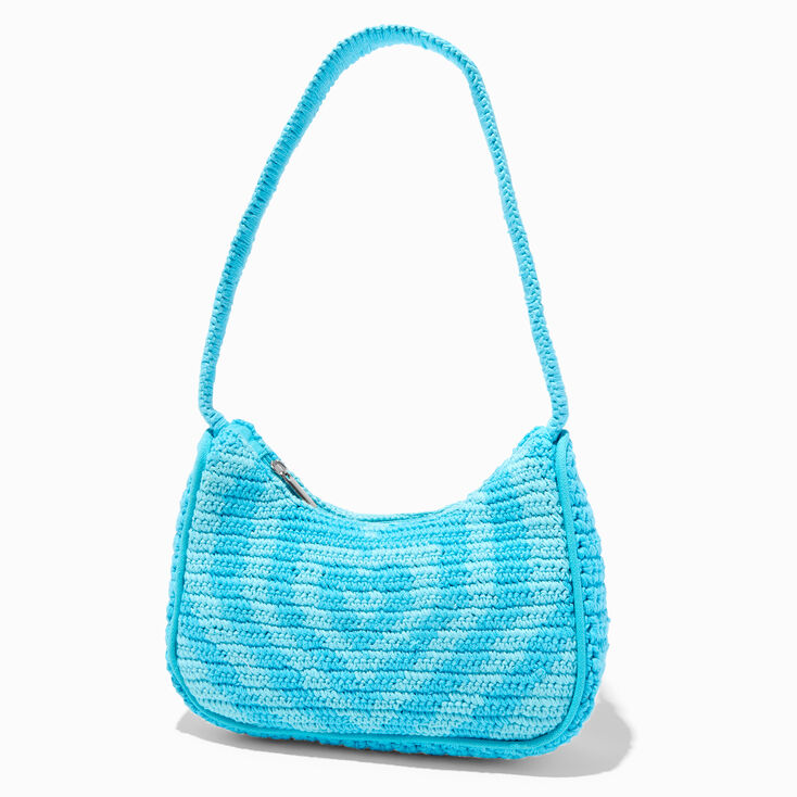 Blue Crochet Heart Shield Shoulder Handbag | Claire's