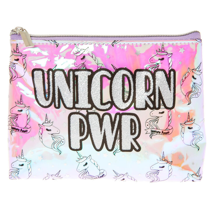 Unicorn Pwr Holographic Cosmetics Bag Claire S Us