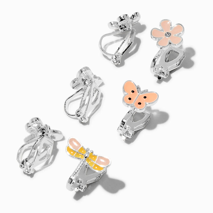 Boucles d&#39;oreilles &agrave; clip fleur, papillon, libellule - Lot de 3,
