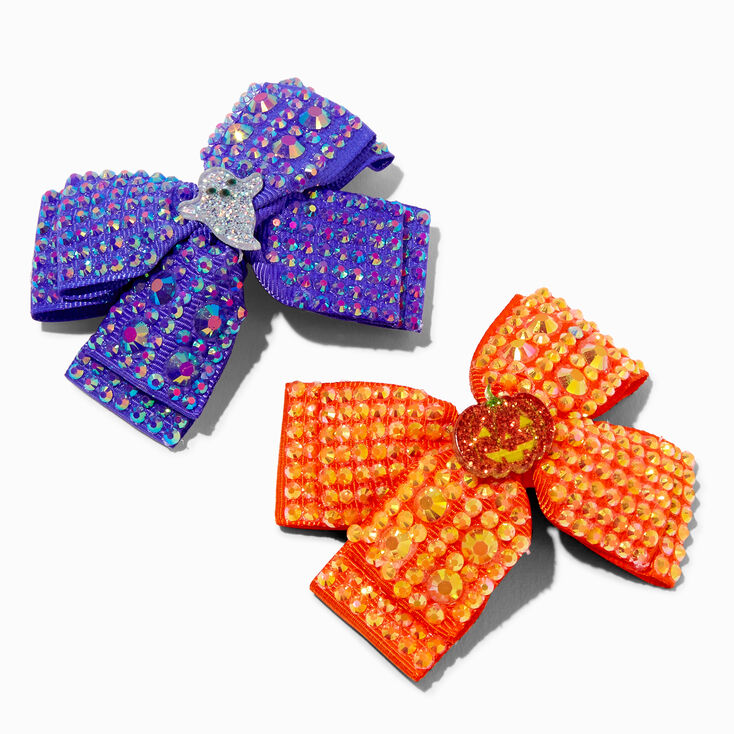 Barrettes &agrave; n&oelig;uds &eacute;tincelants citrouille-lanterne et fant&ocirc;me - Lot de 2,