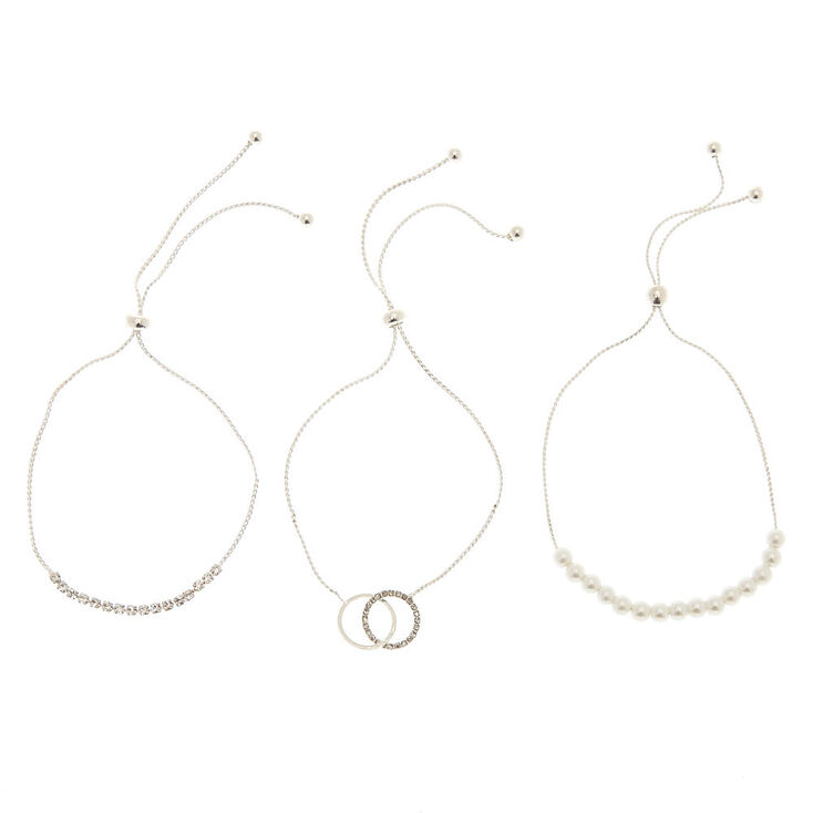 Silver Embellished Adjustable Bracelets - 3 Pack,