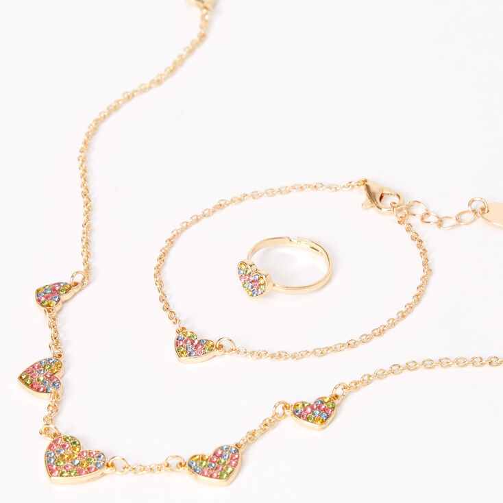 Claire's Parure de bijoux cœur en strass arc-en-ciel Claire's Club - Lot de 3