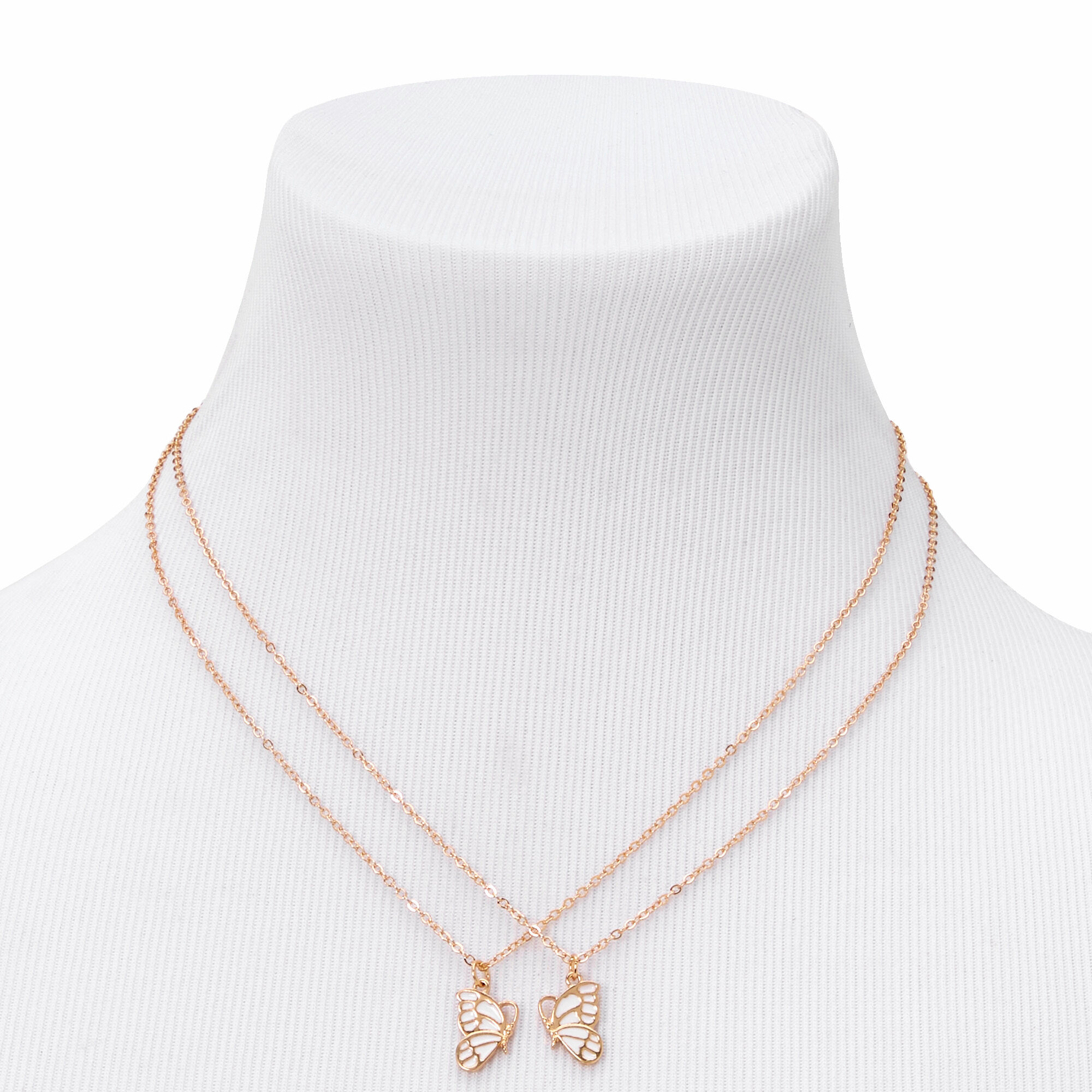 Best Friends White Butterfly Pendant Necklaces - 2 Pack,