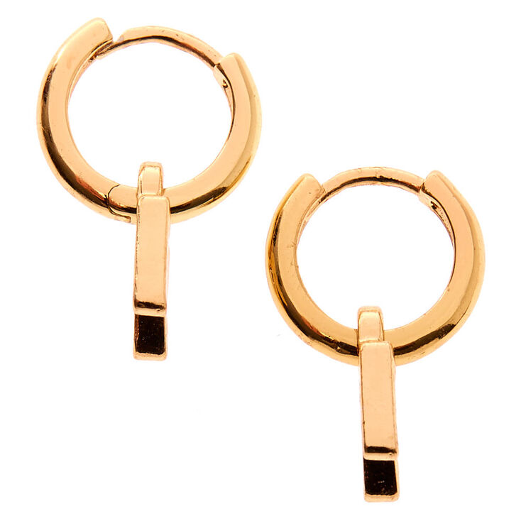 Gold 10MM Initial Huggie Hoop Earrings - N,