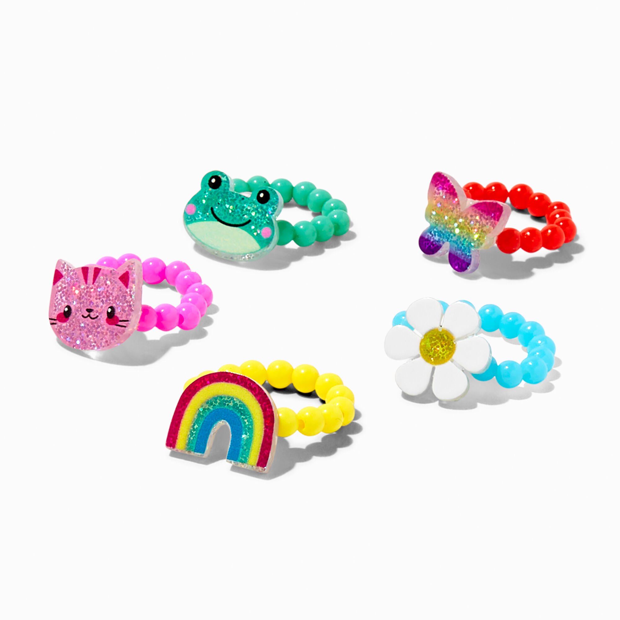 View Claires Club Critter Charm Beaded Stretch Rings 5 Pack information