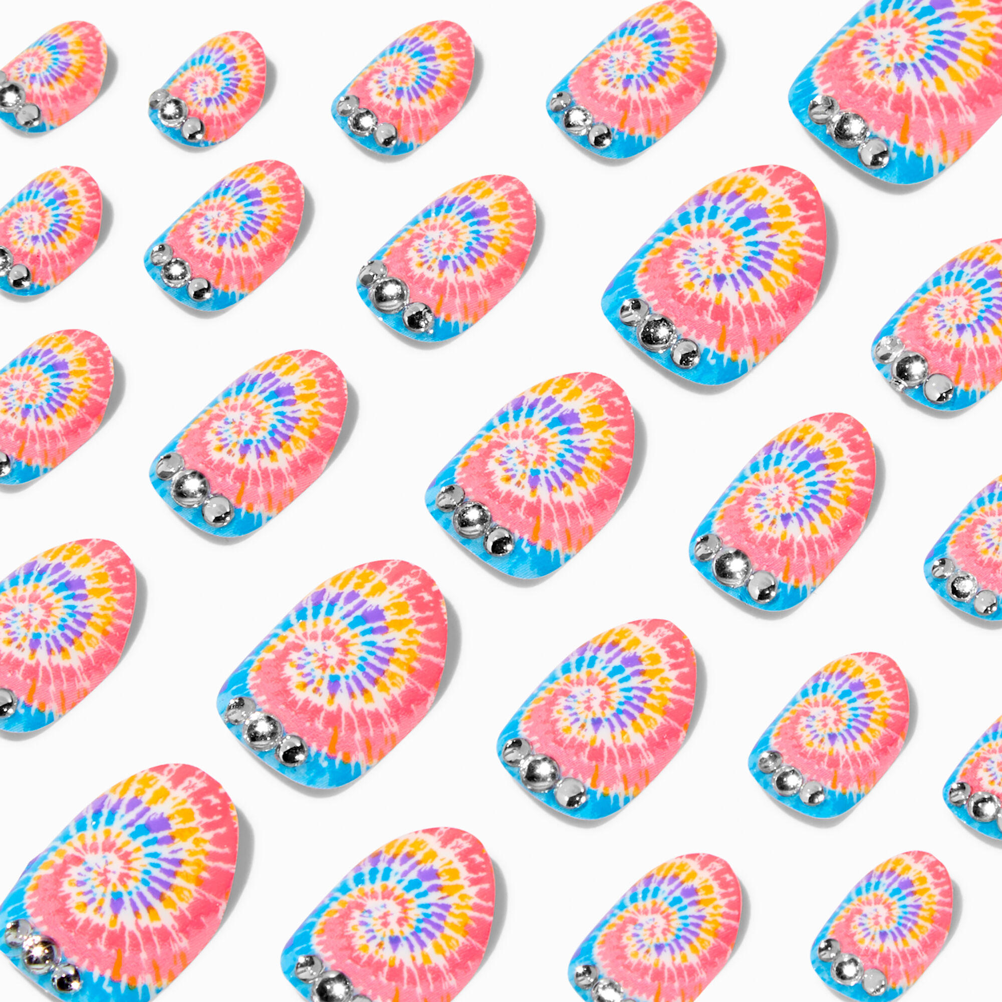 Faux ongles vegan stiletto strass tie-dye - Lot de 24,