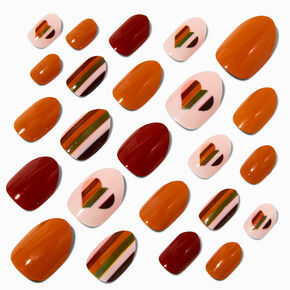 Earth Tone Striped Heart Stiletto Press On Vegan Faux Nail Set - 24 Pack,