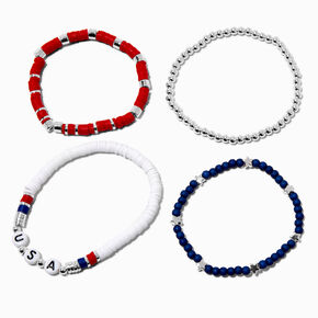 Stars &amp; Stripes Beaded Stretch Bracelets - 4 Pack,