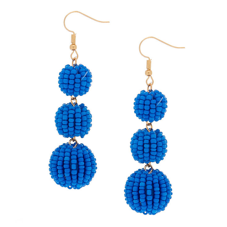 2&quot; Beaded Ball Drop Earrings - Blue,