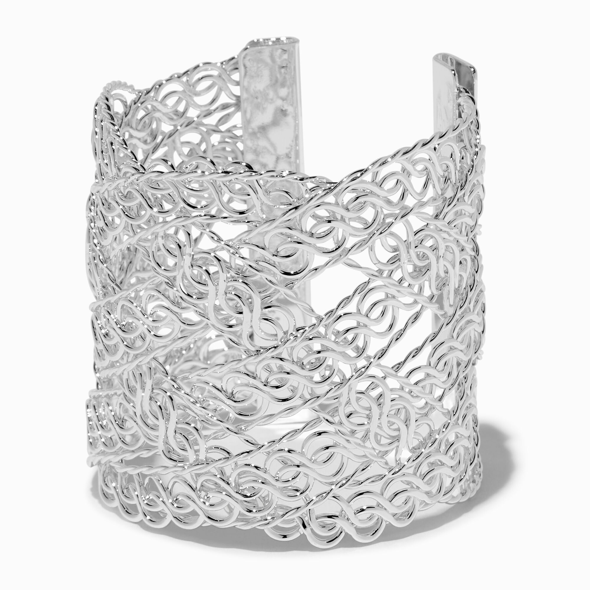 View Claires Tone Super Chunky Cutout Cuff Bracelet Silver information