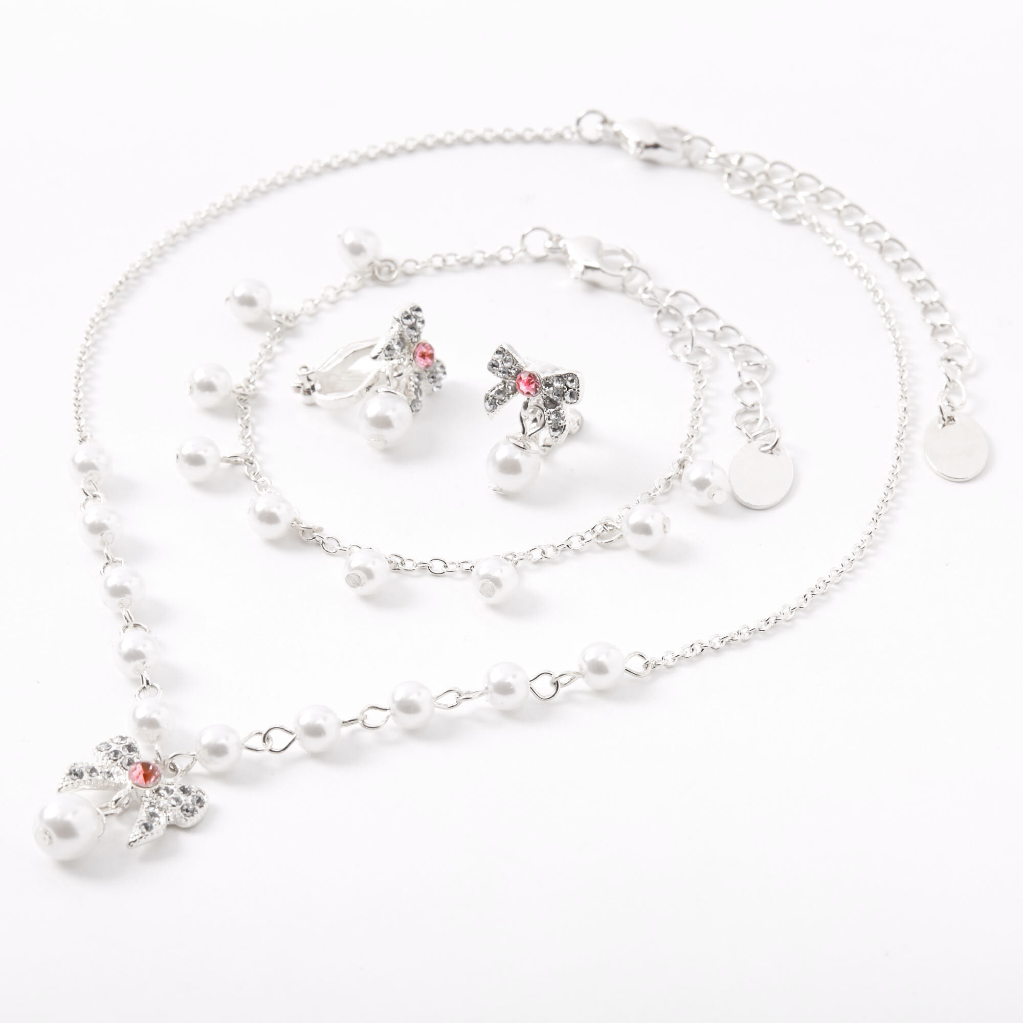 Claire s Club Pearl Bow Jewelry Set Pink Claire s US