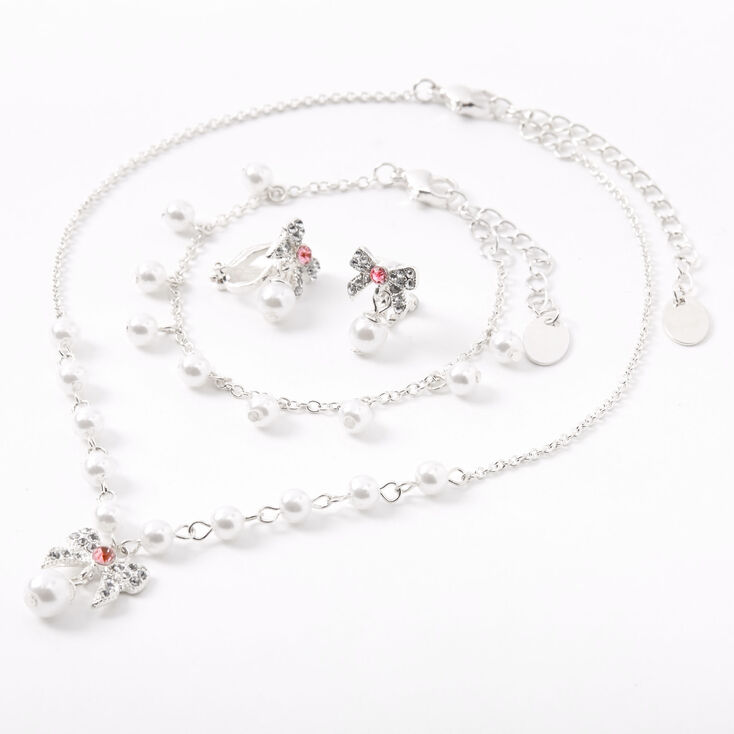 Claire's Club Pearl Bow Jewelry Set - Pink