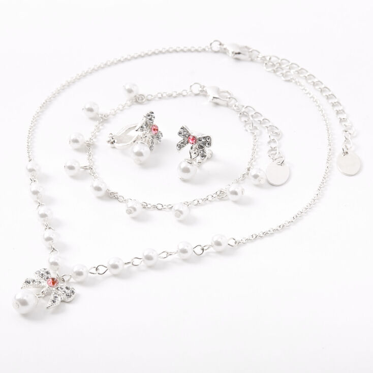 Claire&#39;s Club Pearl Bow Jewelry Set - Pink,