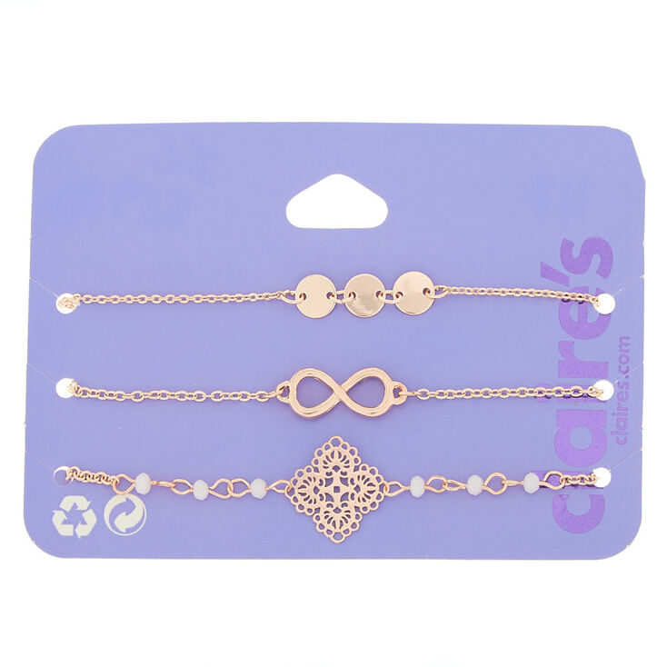 Rose Gold Filigree Chain Bracelets - 3 Pack,