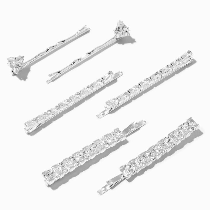 Silver Cubic Zirconia Bobby Pins - 6 Pack,