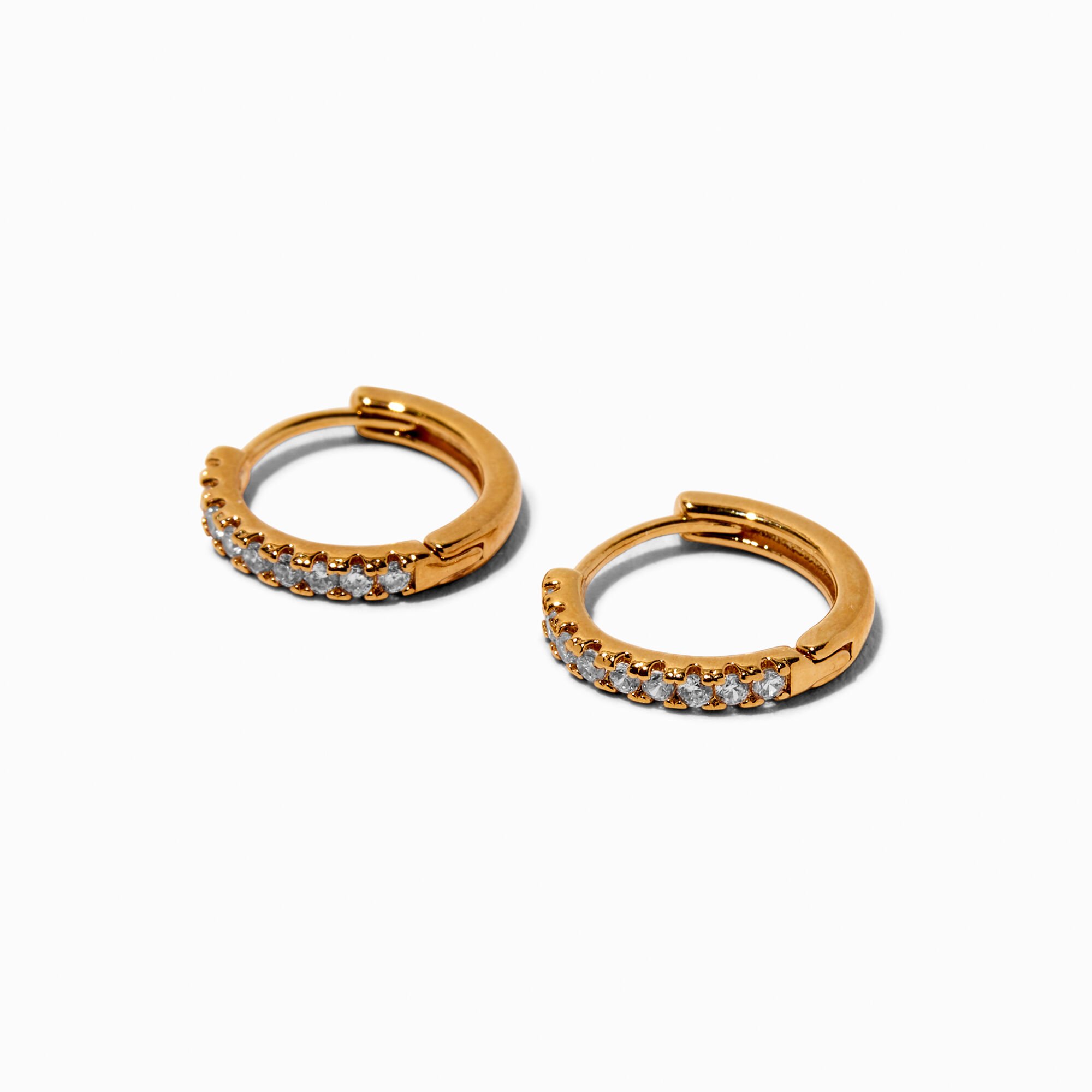 C LUXE by Claire's 18kt Gold Plated Cubic Zirconia 10mm Clicker Hoop Earrings,