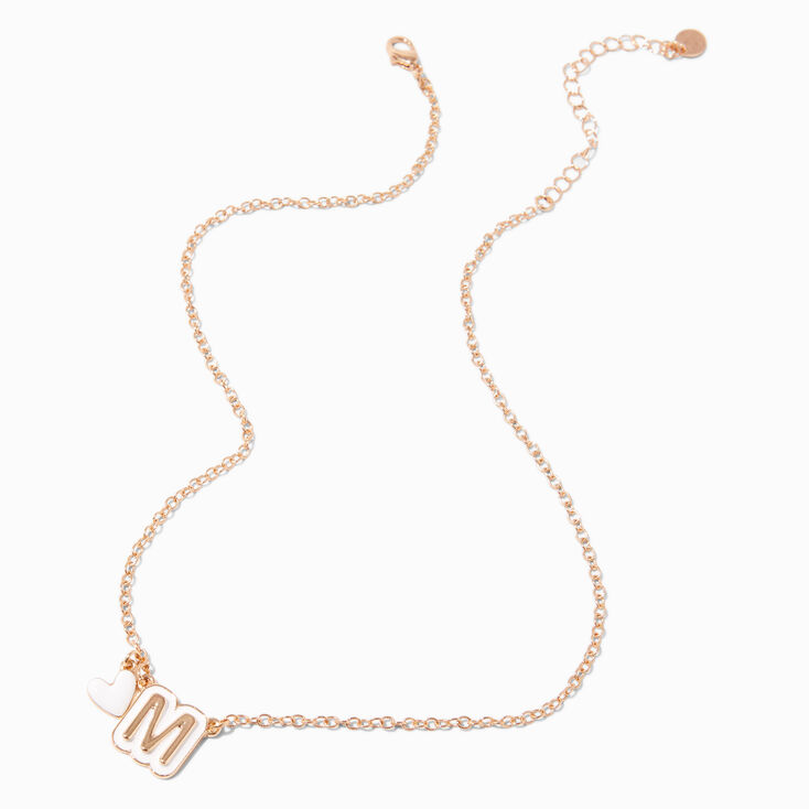 White Bubble Initial Heart Pendant Necklace - M,