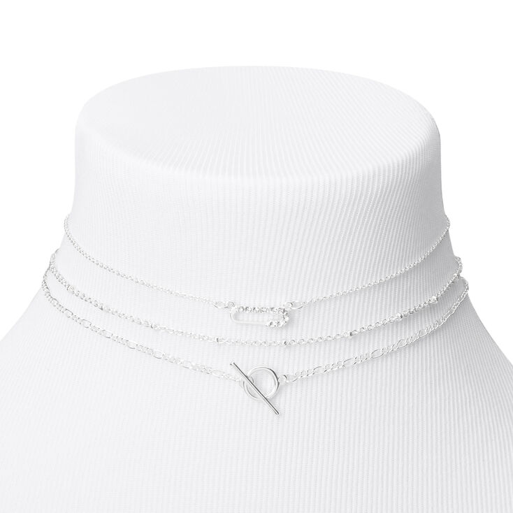 Silver Safety Pin Toggle Choker Necklaces - 3 Pack,