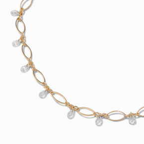 Gold-tone Cubic Zirconia Delicate Oval Dangle Choker Necklace,