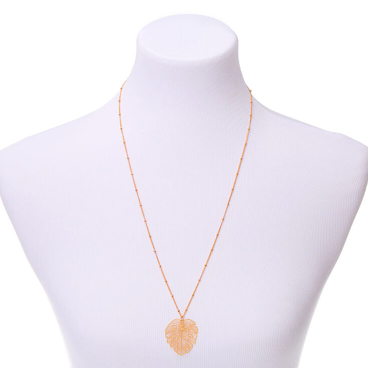 Gold Palm Leaf Long Pendant Necklace,