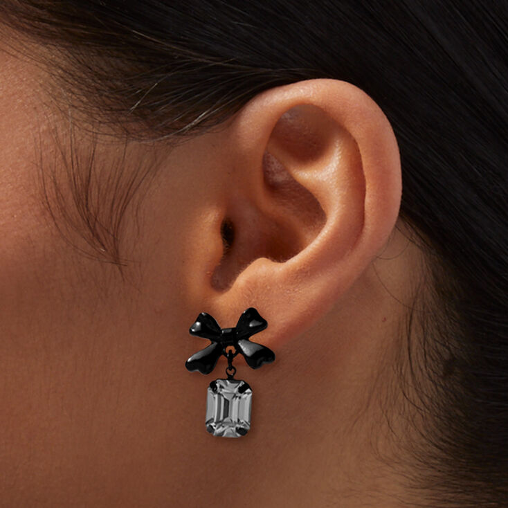Black Bow Crystal 0.75&quot; Drop Earrings,