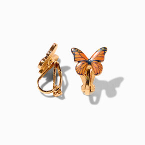 Gold Monarch Butterfly Clip-On Earrings,