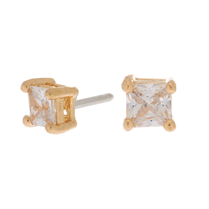 Gold Cubic Zirconia 4MM Square Stud Earrings,