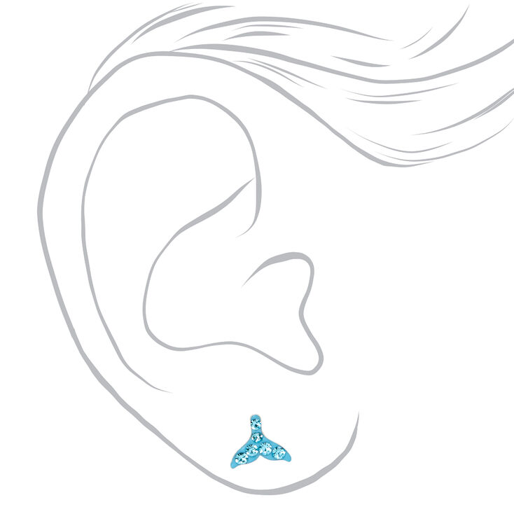 Sterling Silver Embellished Mermaid Tail Stud Earrings - Blue,