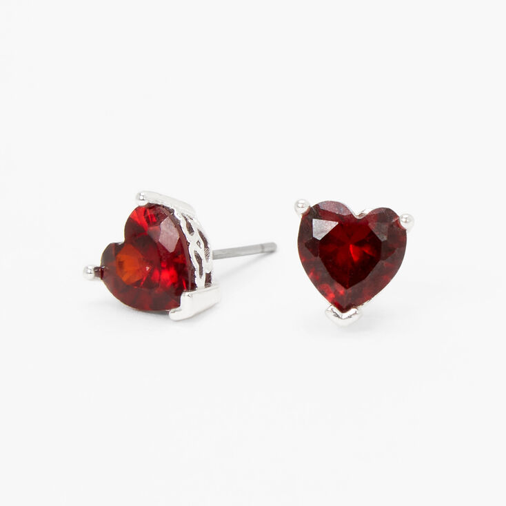 Red Cubic Zirconia Heart Stud Earrings | Claire's US