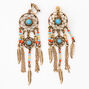 Gold 3&quot; Dreamcatcher Beaded Feather Chandelier Drop Earrings,