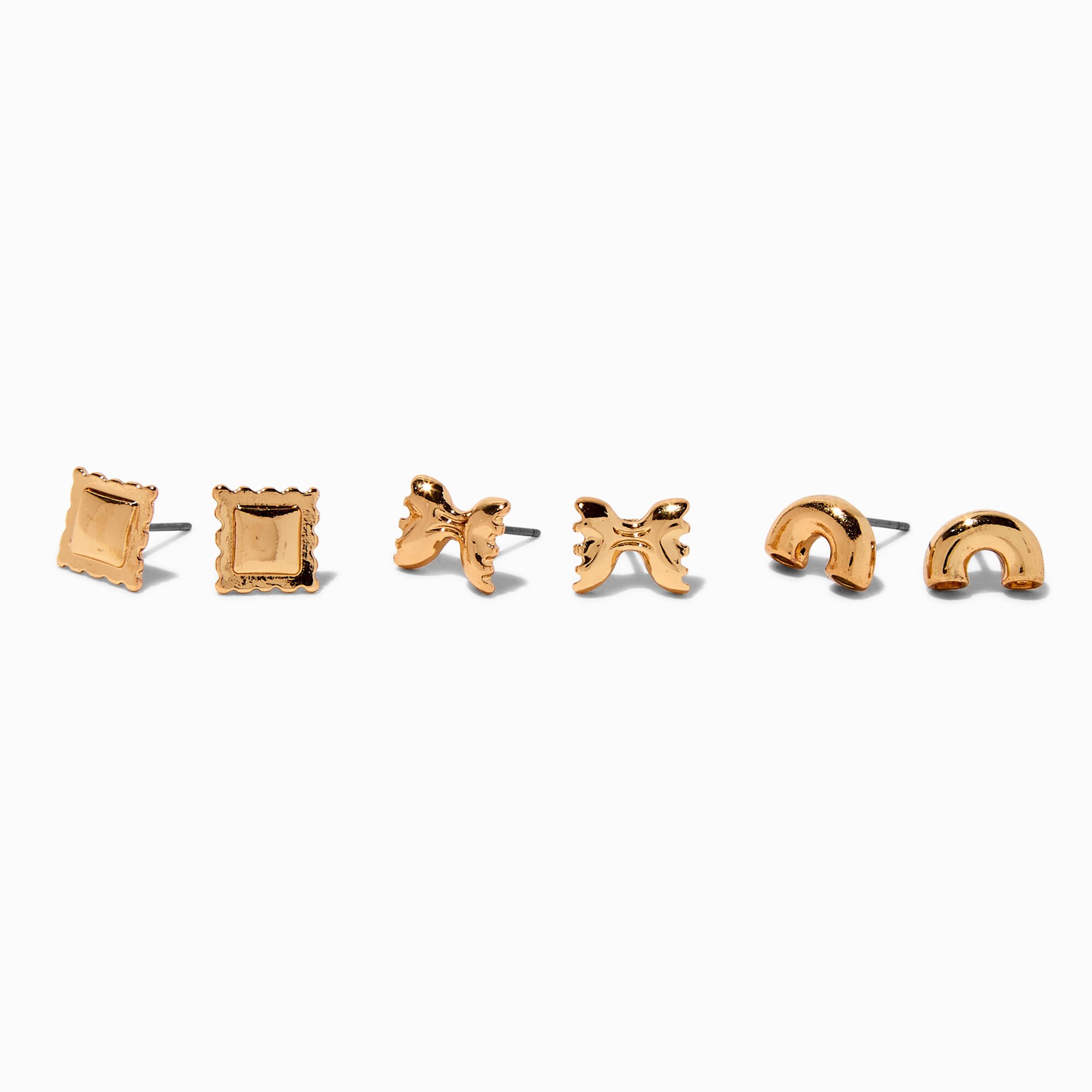 Gold-tone Pasta Stud Earrings - 3 Pack,