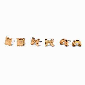 Gold-tone Pasta Stud Earrings - 3 Pack,