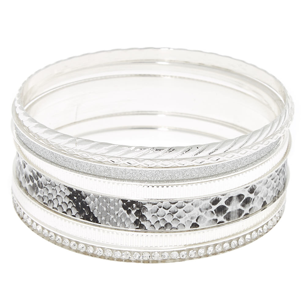 Silver Snake Skin Bangle Bracelets - 7 Pack,