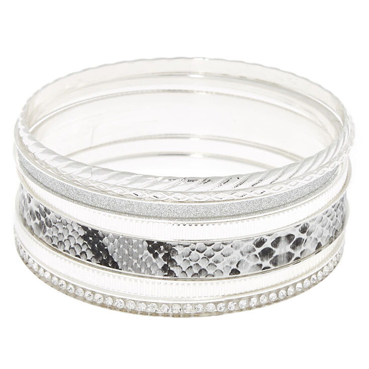 Claire's Lot de 7 bracelets fins bangle imitation peau de serpent couleur argenté