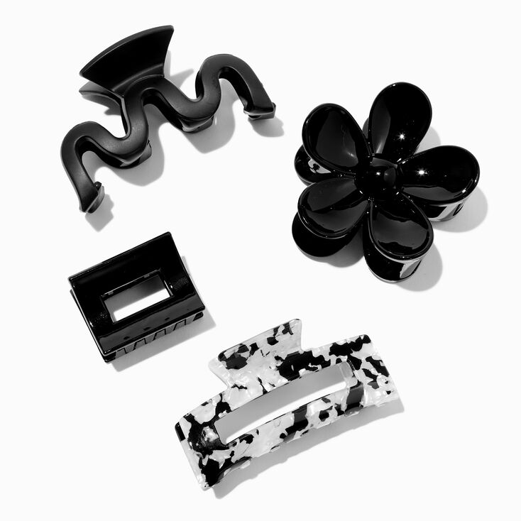 Black Flower Multi Hair Claw Set - 4 Pack ,