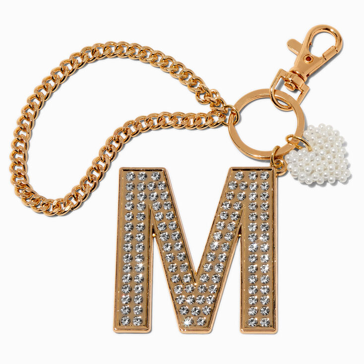 Gold-tone Bedazzled Initial Keychain - M,