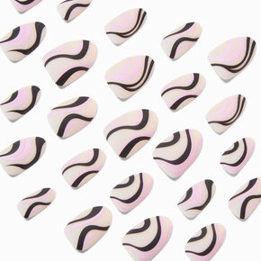 Black &amp; Purple Swirl Almond Vegan Faux Nail Set - 24 Pack,