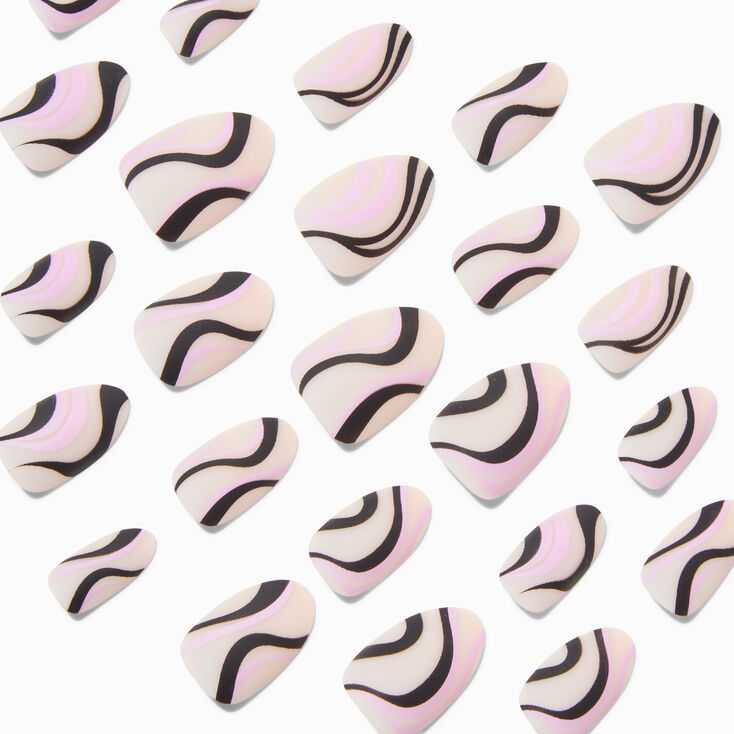Black &amp; Purple Swirl Almond Vegan Faux Nail Set - 24 Pack,