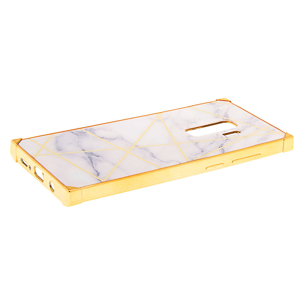 Coque de portable carrée géométrique effet marbré blanche et couleur dorée - Compatible avec Samsung Galaxy S9 Plus,