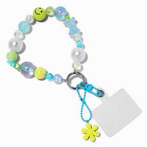 Blue Beaded Phone Wristlet Strap,