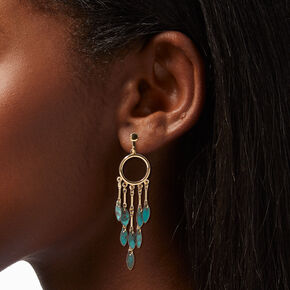 Turquoise Patina Leaf 2&quot; Clip-on Drop Earrings,